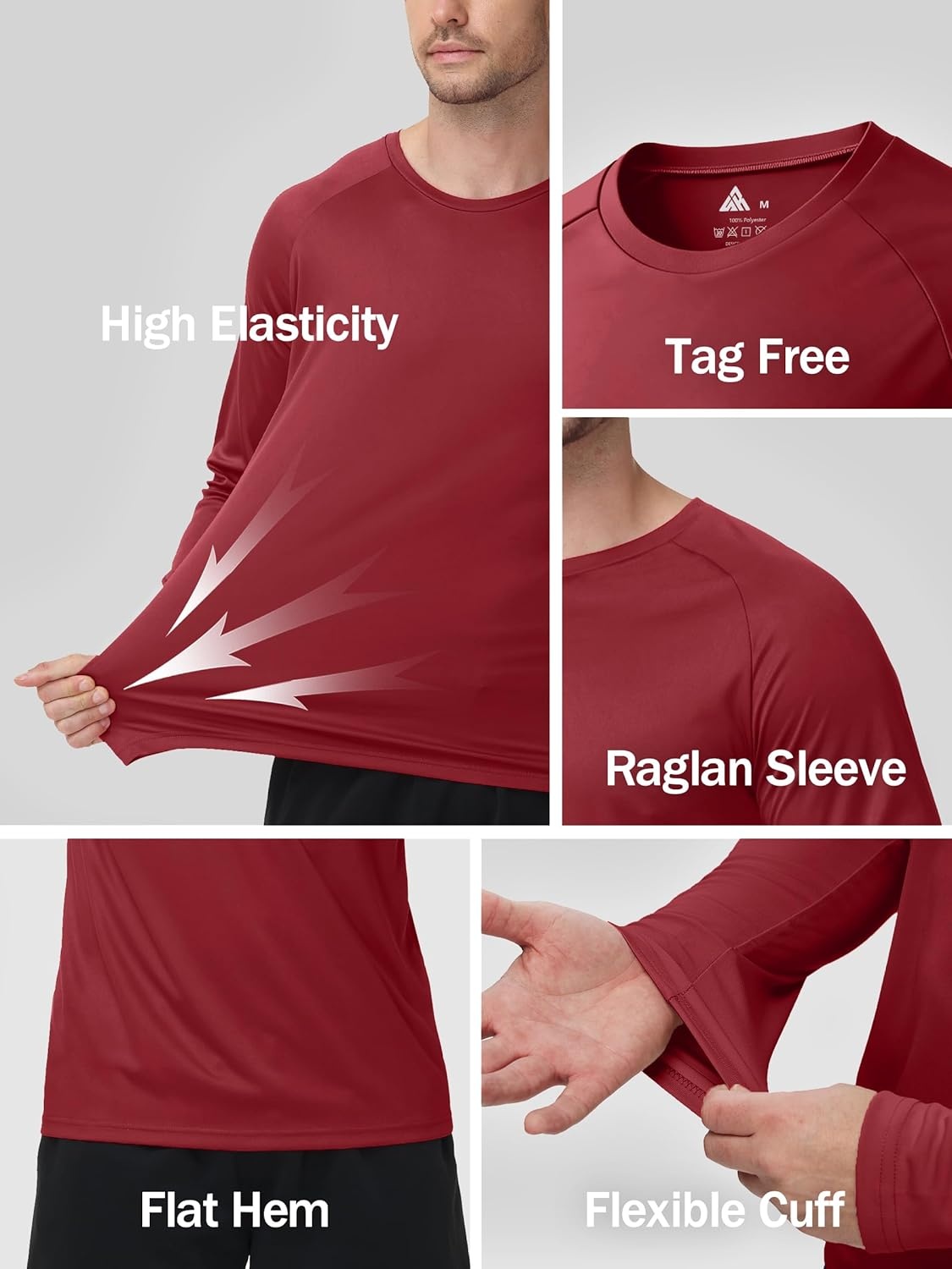 imageZITY 5 Pack Long Sleeve Shirts for Men UPF 50 UV Sun Protection Athletic Shirts for Fishing Running Workout Rash GuardDark GrayDark BlueWhiteDark RedBlack