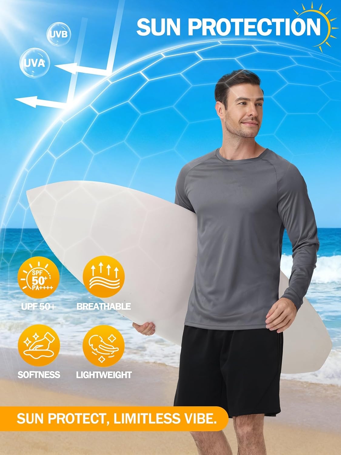 imageZITY 5 Pack Long Sleeve Shirts for Men UPF 50 UV Sun Protection Athletic Shirts for Fishing Running Workout Rash GuardLight BlueCeruleanDark BlueDark GrayBlack