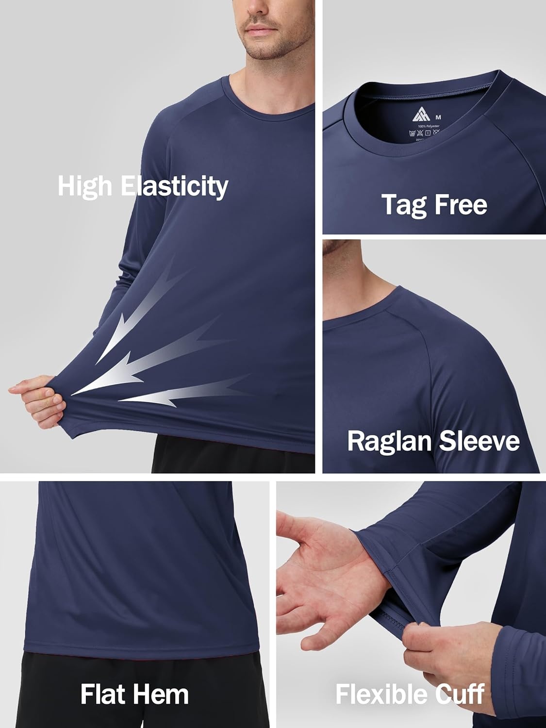 imageZITY 5 Pack Long Sleeve Shirts for Men UPF 50 UV Sun Protection Athletic Shirts for Fishing Running Workout Rash GuardLight BlueWhiteLight GrayDark BlueBlack