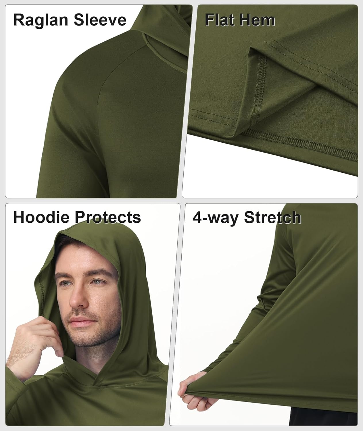 imageZITY 5 Pack Mens UPF 50 Hoodie Shirts Sun Protection Athletic Fast Dry Lightweight Rashguard for Fishing Hiking WorkoutArmy GreenBurgundyLight GrayNavy BlueBlack