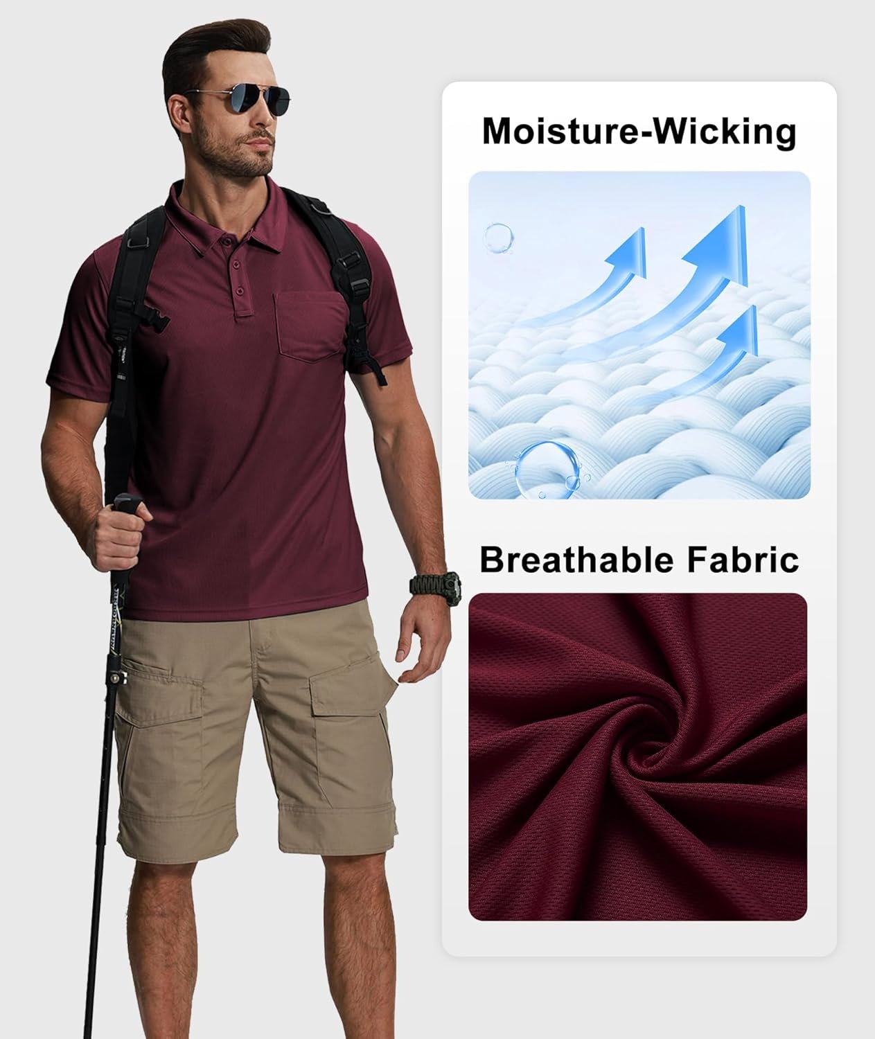 imageZITY 5 Pack Polo Shirts for Men with Pocket Dry Quickly Short Sleeve Athletic Outdoor Work Collared ShirtsPinkwine Reddark Yellowarmy Greenblack