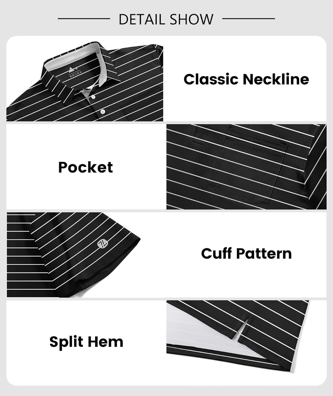 imageZITY Men Golf Polo Shirts Short Sleeve Striped UPF 50 Moisture Wicking Casual Collared Print TShirt for MenZ Black Striped