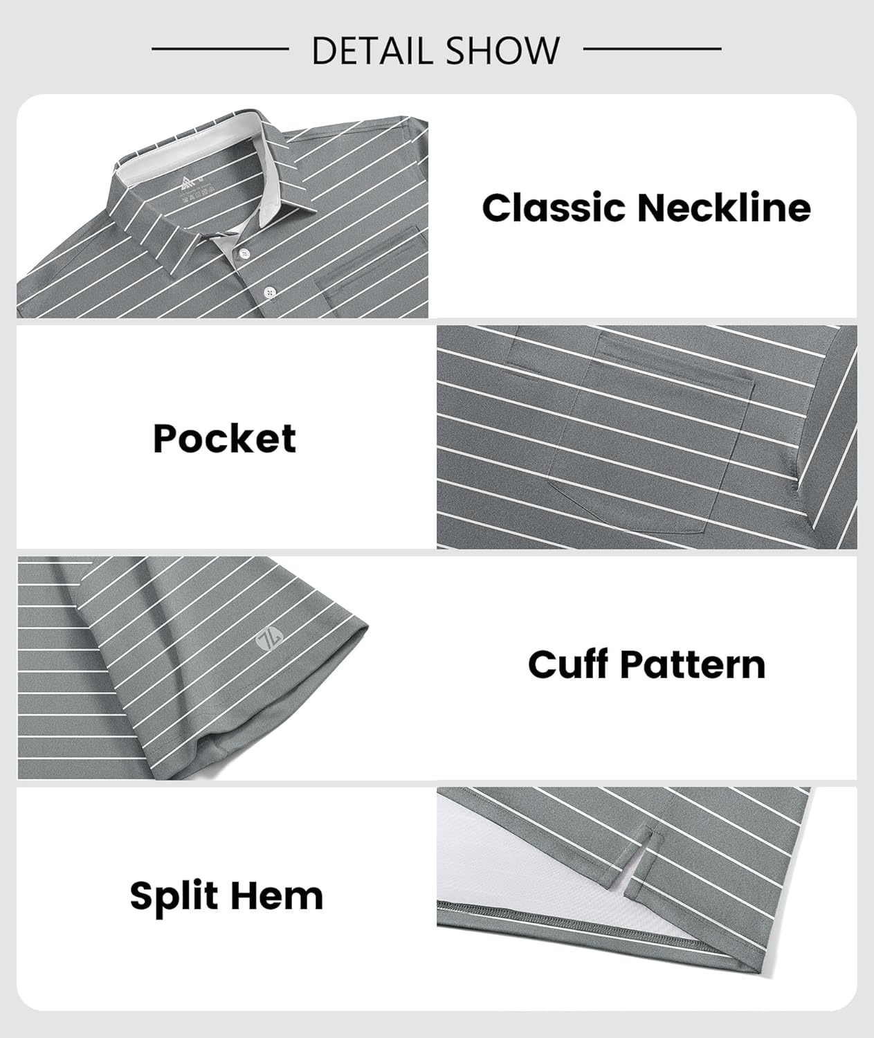 imageZITY Men Golf Polo Shirts Short Sleeve Striped UPF 50 Moisture Wicking Casual Collared Print TShirt for MenZ Grey Striped