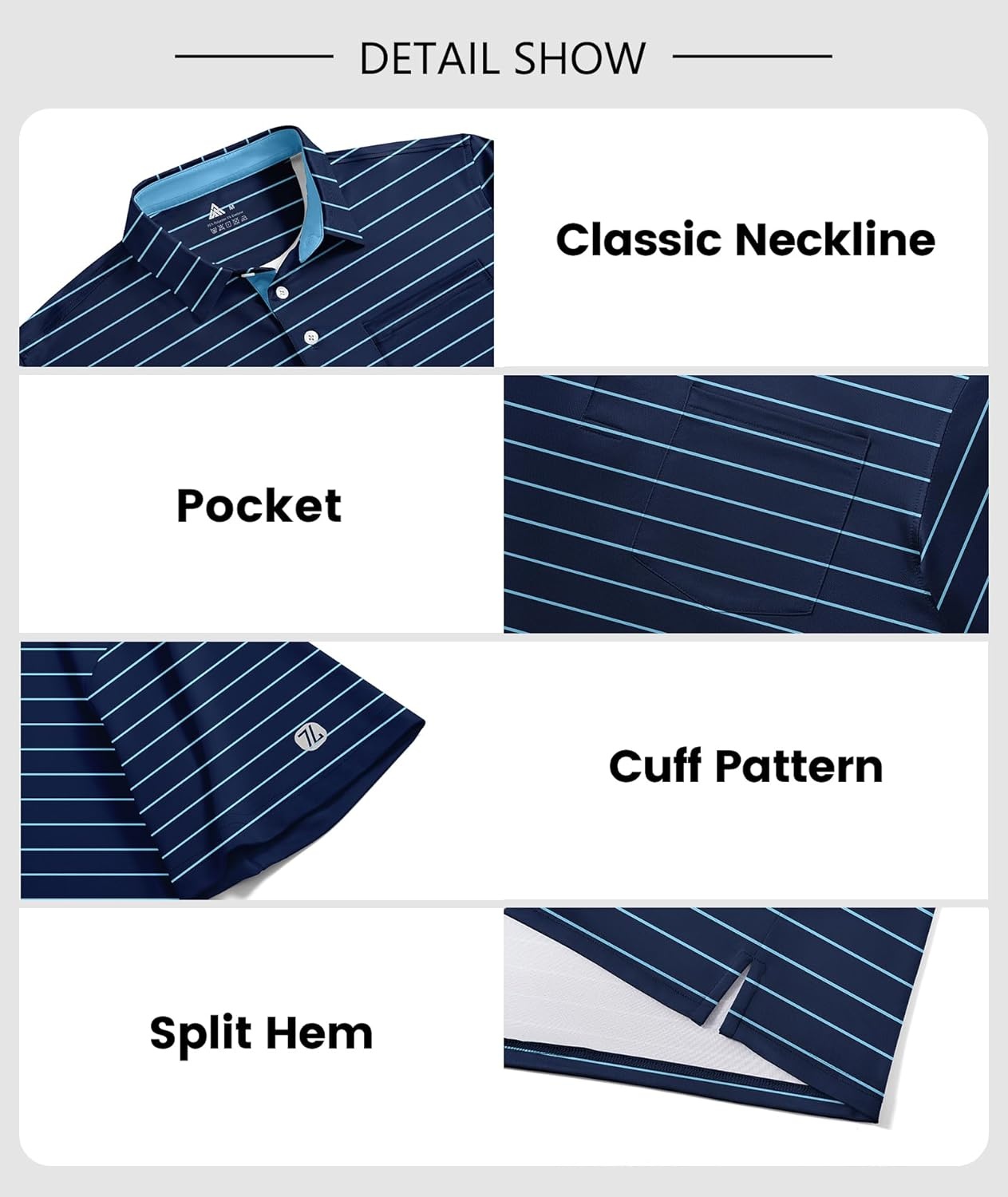 imageZITY Men Golf Polo Shirts Short Sleeve Striped UPF 50 Moisture Wicking Casual Collared Print TShirt for MenZ Navy Striped