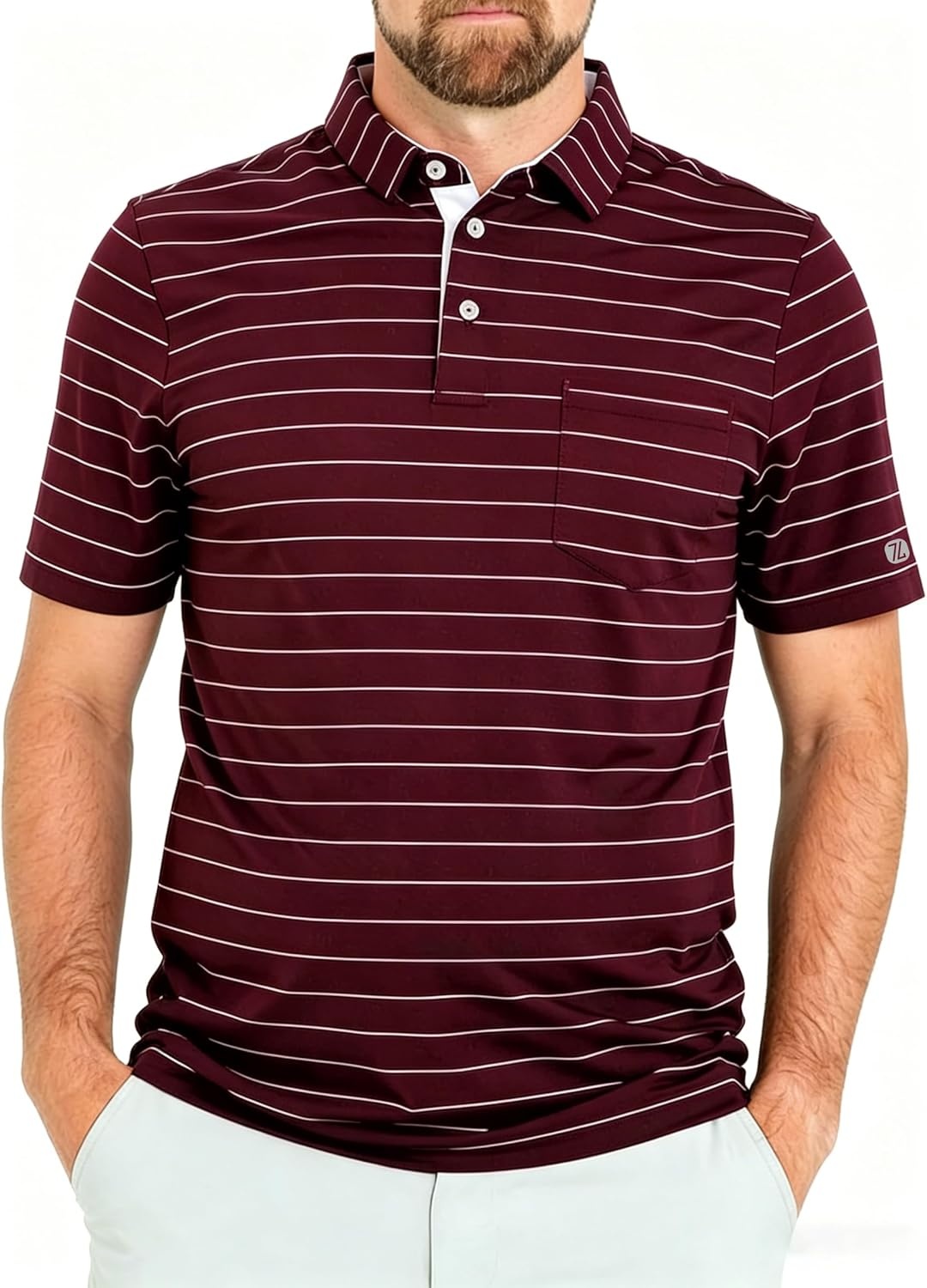 imageZITY Men Golf Polo Shirts Short Sleeve Striped UPF 50 Moisture Wicking Casual Collared Print TShirt for MenZ Red Striped