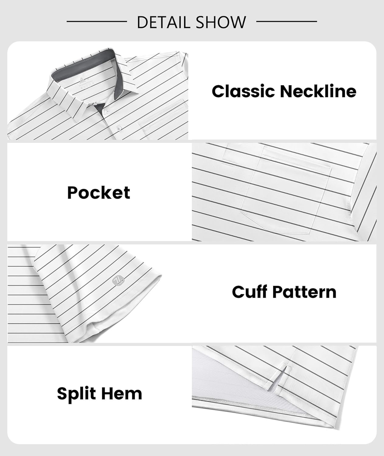 imageZITY Men Golf Polo Shirts Short Sleeve Striped UPF 50 Moisture Wicking Casual Collared Print TShirt for MenZ White Striped