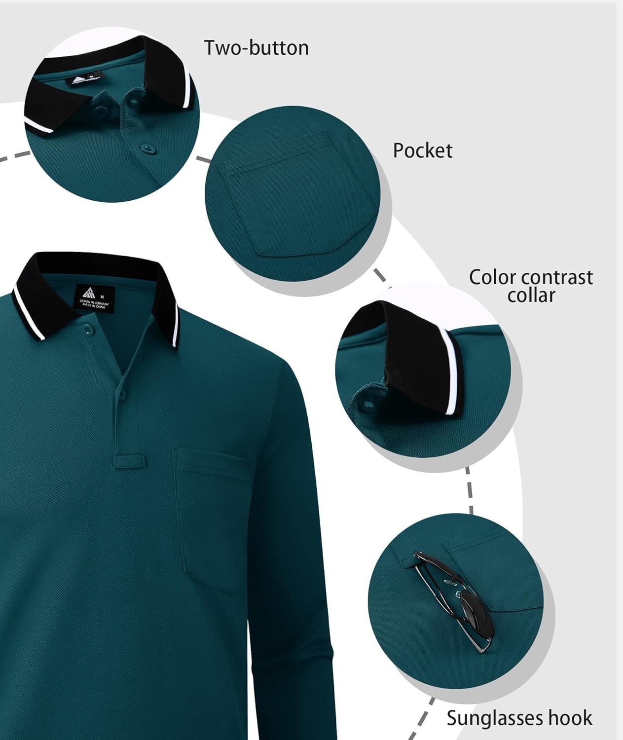 imageZITY Men Polo Shirts Long Sleeve with Pocket Golf Shirts Shirts for Men Casual Work Athletic Collared TShirtsZ Dark Blue