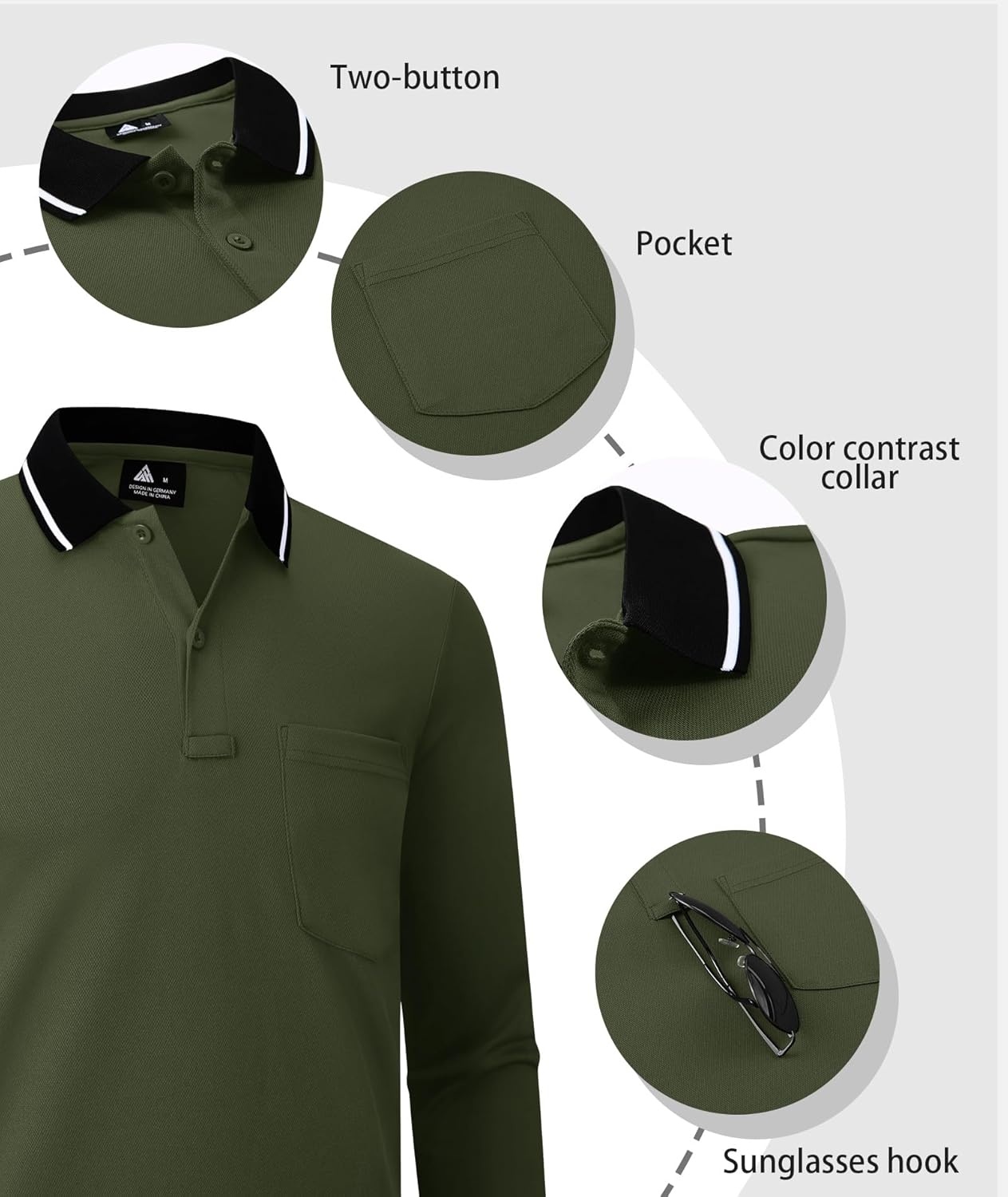 imageZITY Men Polo Shirts Long Sleeve with Pocket Golf Shirts Shirts for Men Casual Work Athletic Collared TShirtsZ Dark Green