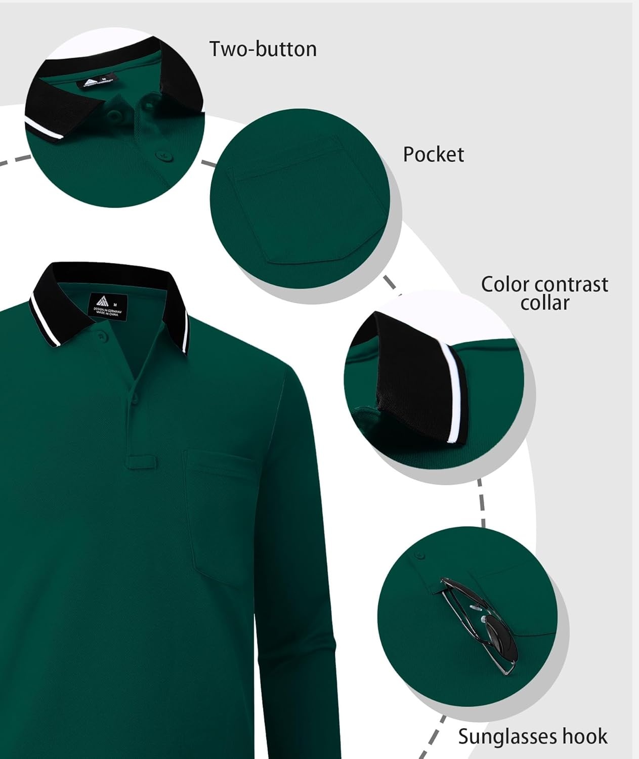imageZITY Men Polo Shirts Long Sleeve with Pocket Golf Shirts Shirts for Men Casual Work Athletic Collared TShirtsZ Forest Green