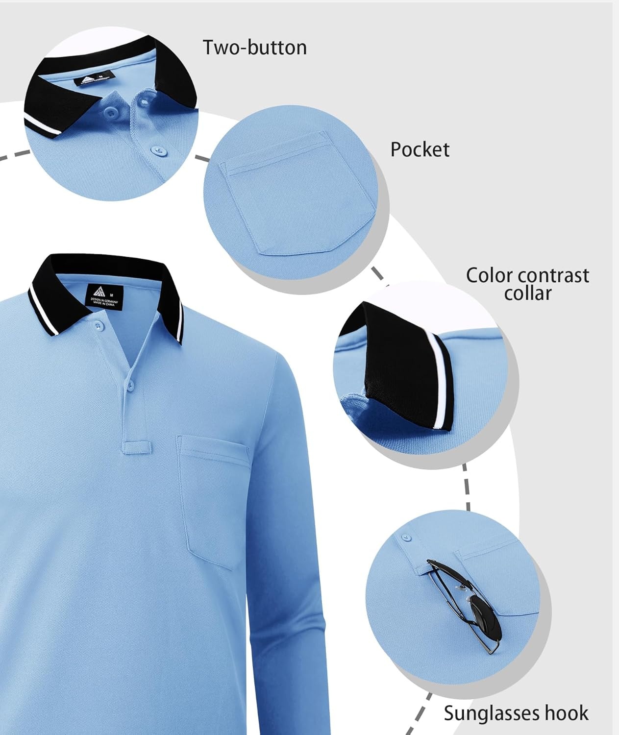 imageZITY Men Polo Shirts Long Sleeve with Pocket Golf Shirts Shirts for Men Casual Work Athletic Collared TShirtsZ Moon Blue