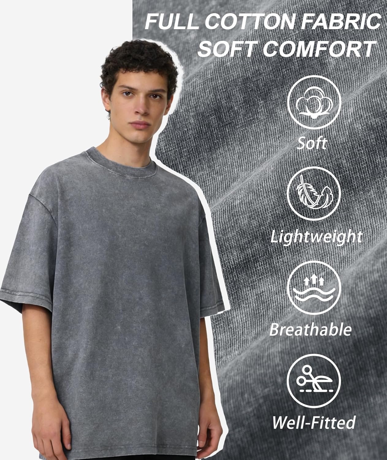imageZITY Mens Oversized Cotton T Shirts Vintage Washed Loose Fit Tshirts for Men Short Sleeve Tees Streetwear Baggy TopsZgrey