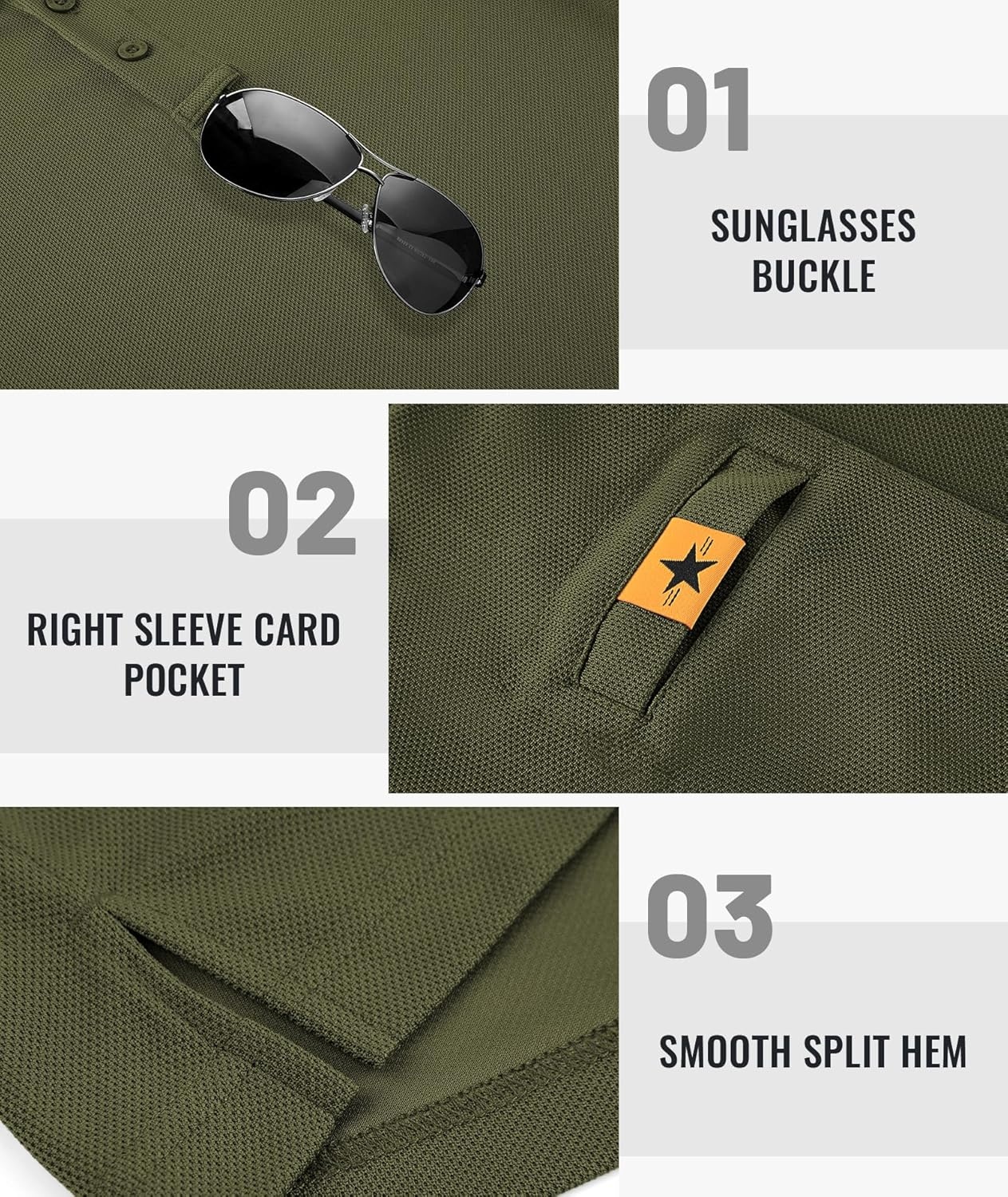 imageZITY Mens Polo Shirts Tactical Lightweight Moisture Wicking Long Sleeve Golf Sports Performance Shirts Work TeeArmy Green
