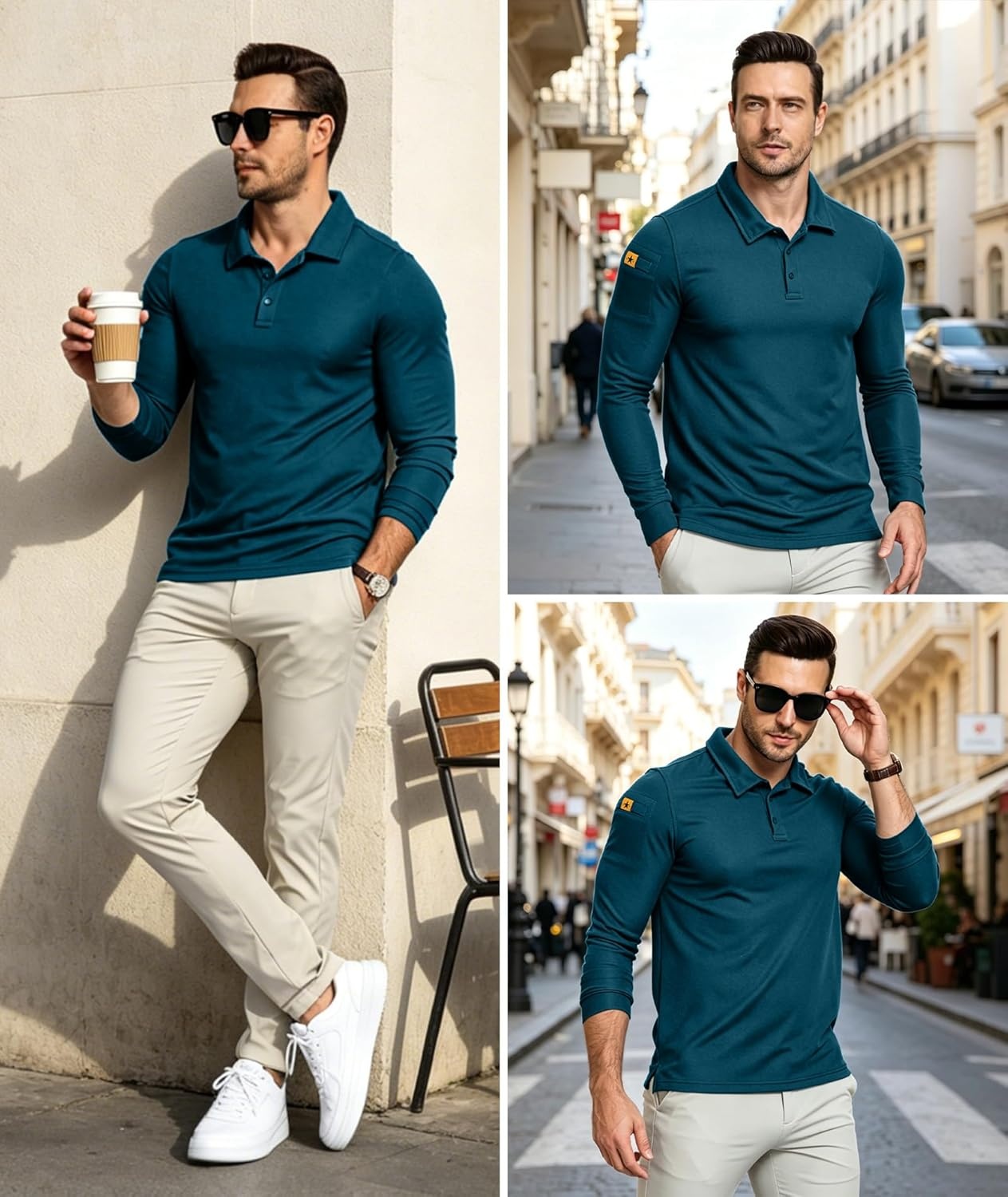 imageZITY Mens Polo Shirts Tactical Lightweight Moisture Wicking Long Sleeve Golf Sports Performance Shirts Work TeeDark Teal Blue