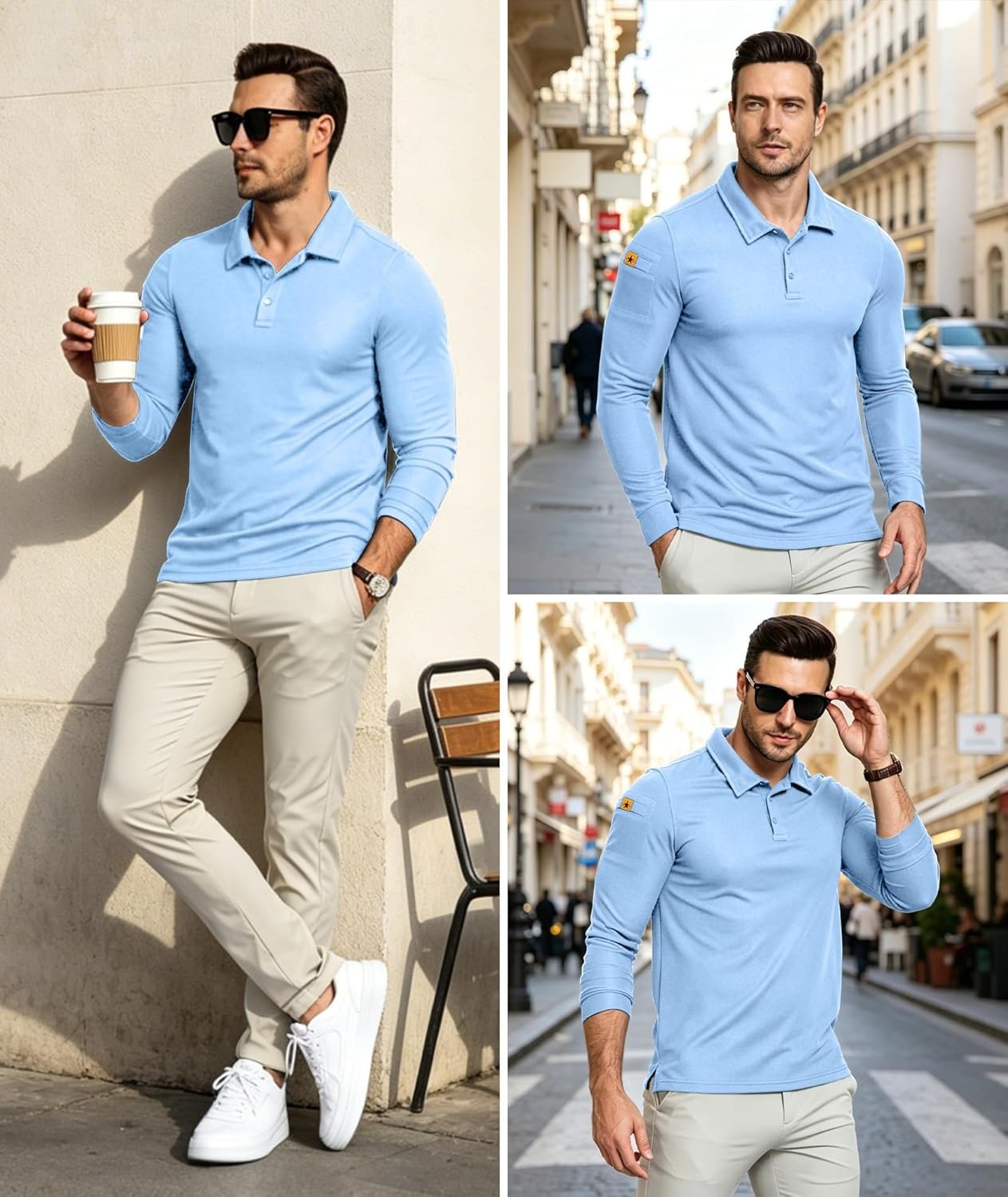 imageZITY Mens Polo Shirts Tactical Lightweight Moisture Wicking Long Sleeve Golf Sports Performance Shirts Work TeeMoon Blue