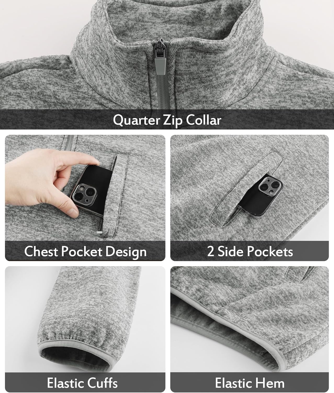 imageZITY Mens Quarter Zip Pullover Mock Neck Fleece Lined Thermal Sweatshirt with Pocket Polo SweatersLight Grey