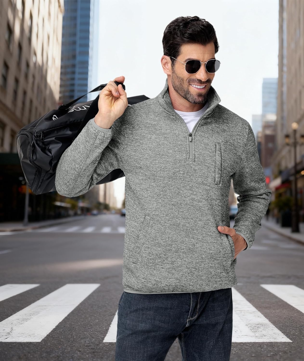 imageZITY Mens Quarter Zip Pullover Mock Neck Fleece Lined Thermal Sweatshirt with Pocket Polo SweatersLight Grey