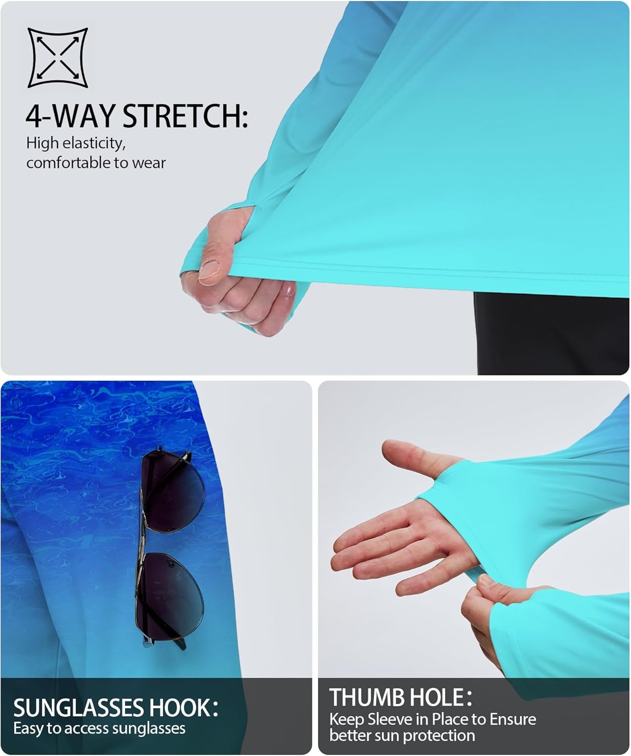 imageZITY Mens Sun Protection Shirts Long Sleeve Rash Guard Hoodie UV UPF 50 Fishing Running Athletic SweatshirtsAfunny Blue Fish