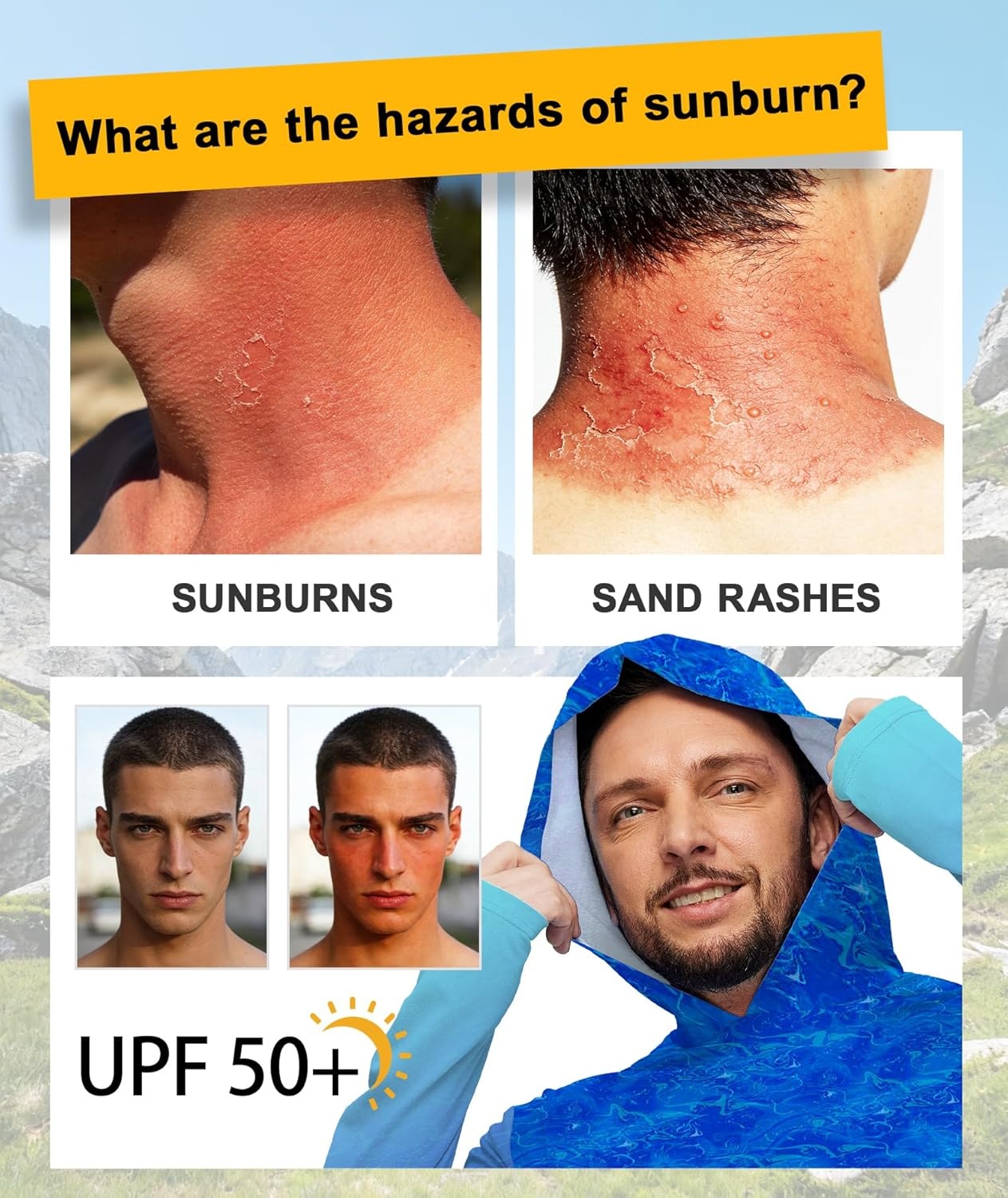 imageZITY Mens Sun Protection Shirts Long Sleeve Rash Guard Hoodie UV UPF 50 Fishing Running Athletic SweatshirtsAfunny Blue Fish