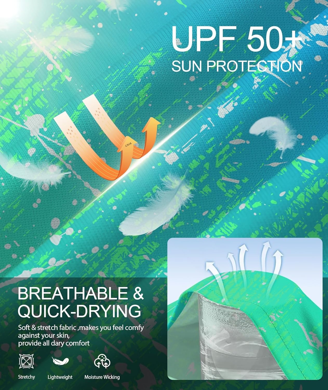 imageZITY Mens Sun Protection Shirts Long Sleeve Rash Guard Hoodie UV UPF 50 Fishing Running Athletic SweatshirtsAfunny Blue Green Gradient