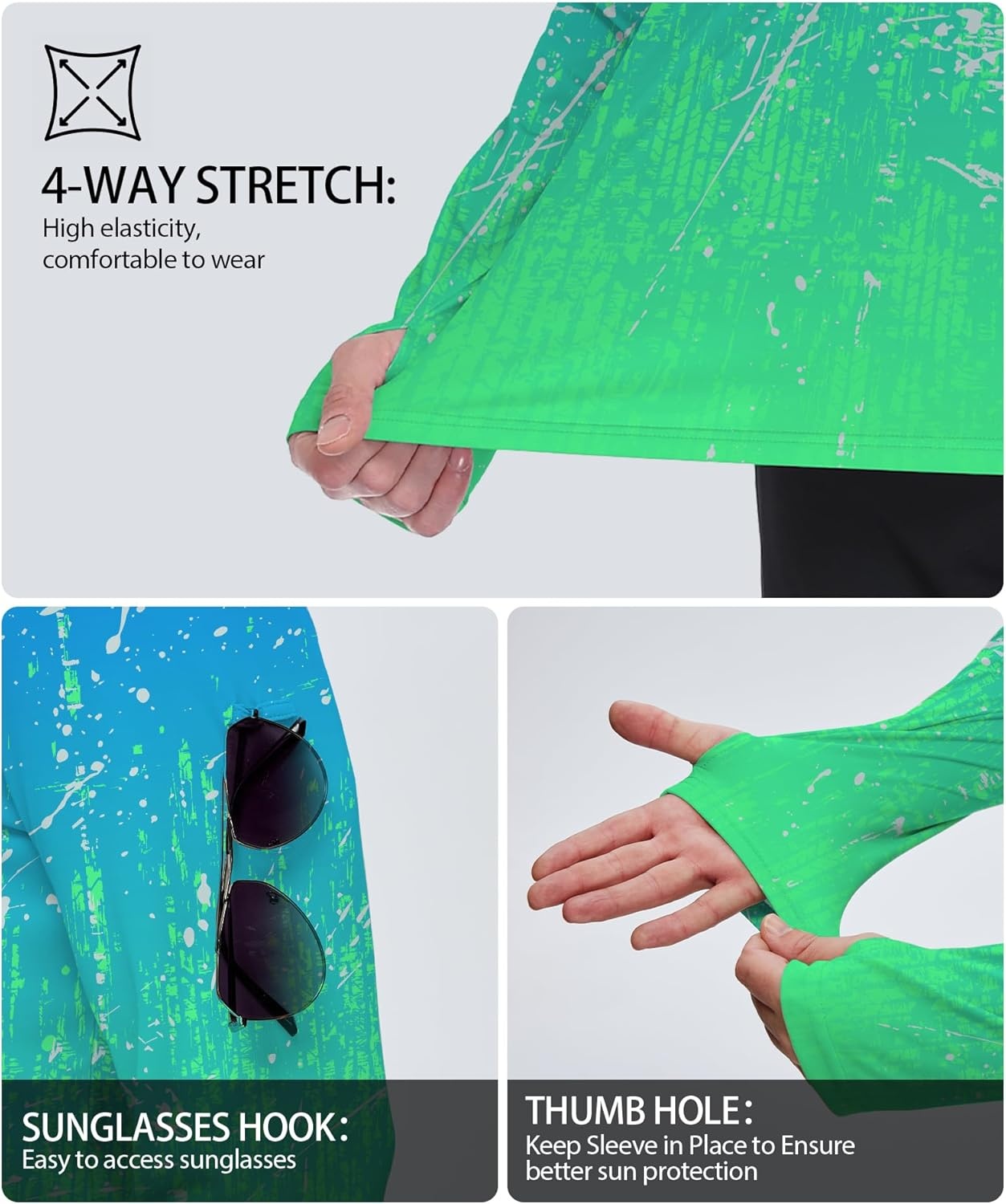 imageZITY Mens Sun Protection Shirts Long Sleeve Rash Guard Hoodie UV UPF 50 Fishing Running Athletic SweatshirtsAfunny Blue Green Gradient