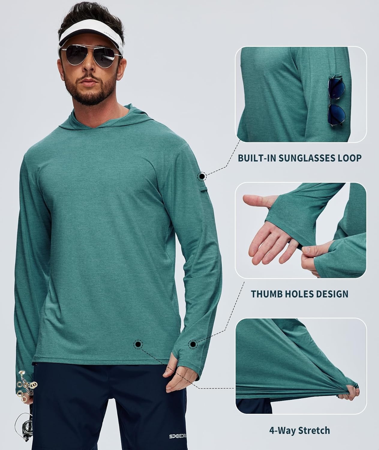 imageZITY Mens UPF 50 Hoodie Shirts Long Sleeve Sun Protection Athletic Lightweight Rash Guard for Fishing Hiking WorkoutHeather Green