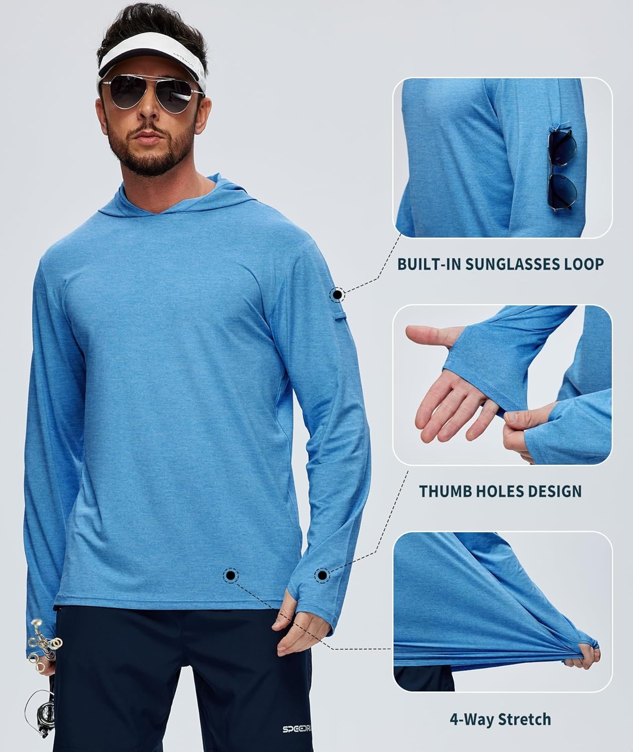 imageZITY Mens UPF 50 Hoodie Shirts Long Sleeve Sun Protection Athletic Lightweight Rash Guard for Fishing Hiking WorkoutHeather Light Blue