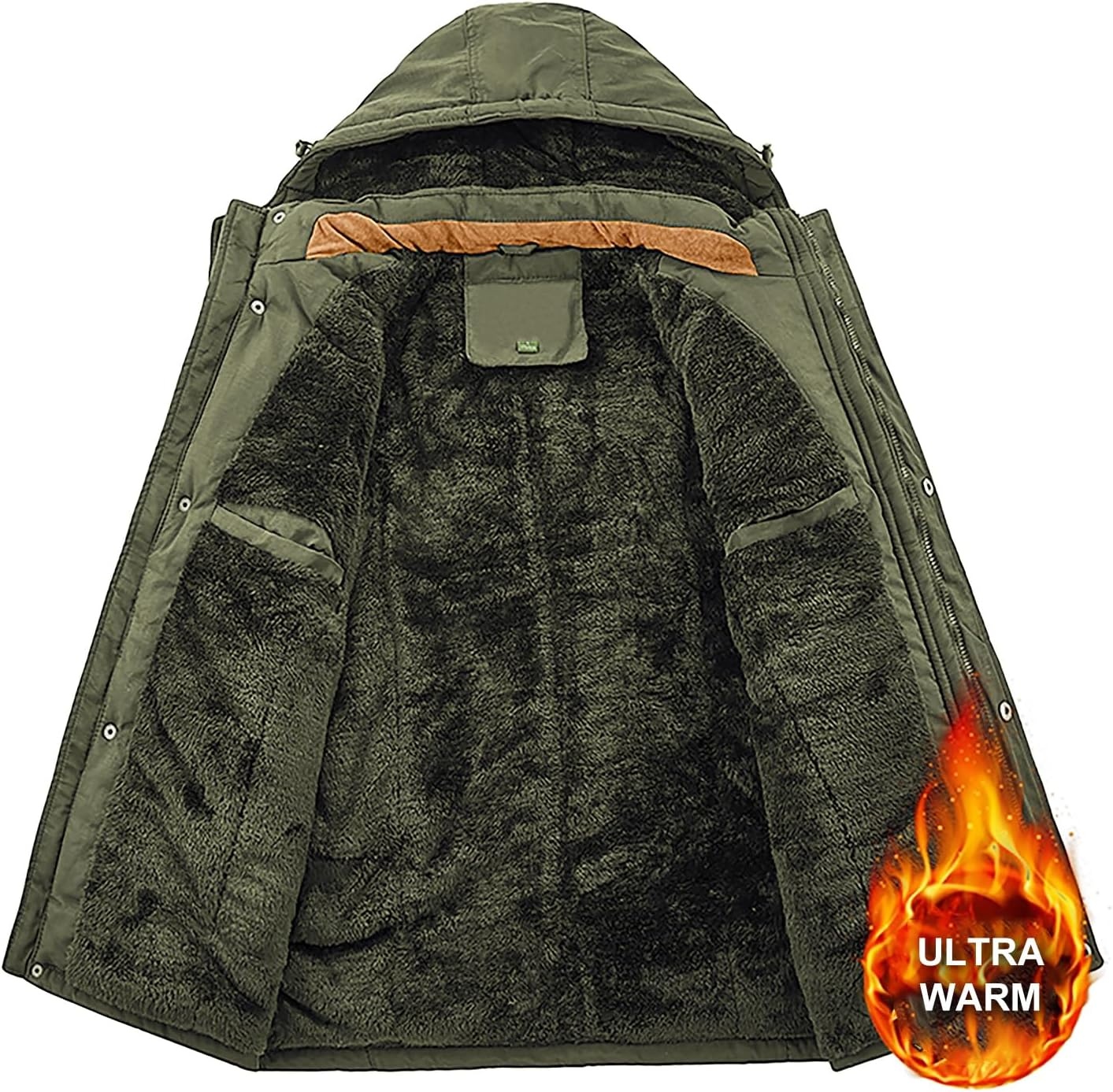 imageZITY Mens Winter Jacket Fleece Lined Hooded Parka Heavyweight Warm Insulated Coat Windproof amp WaterproofArmy Green