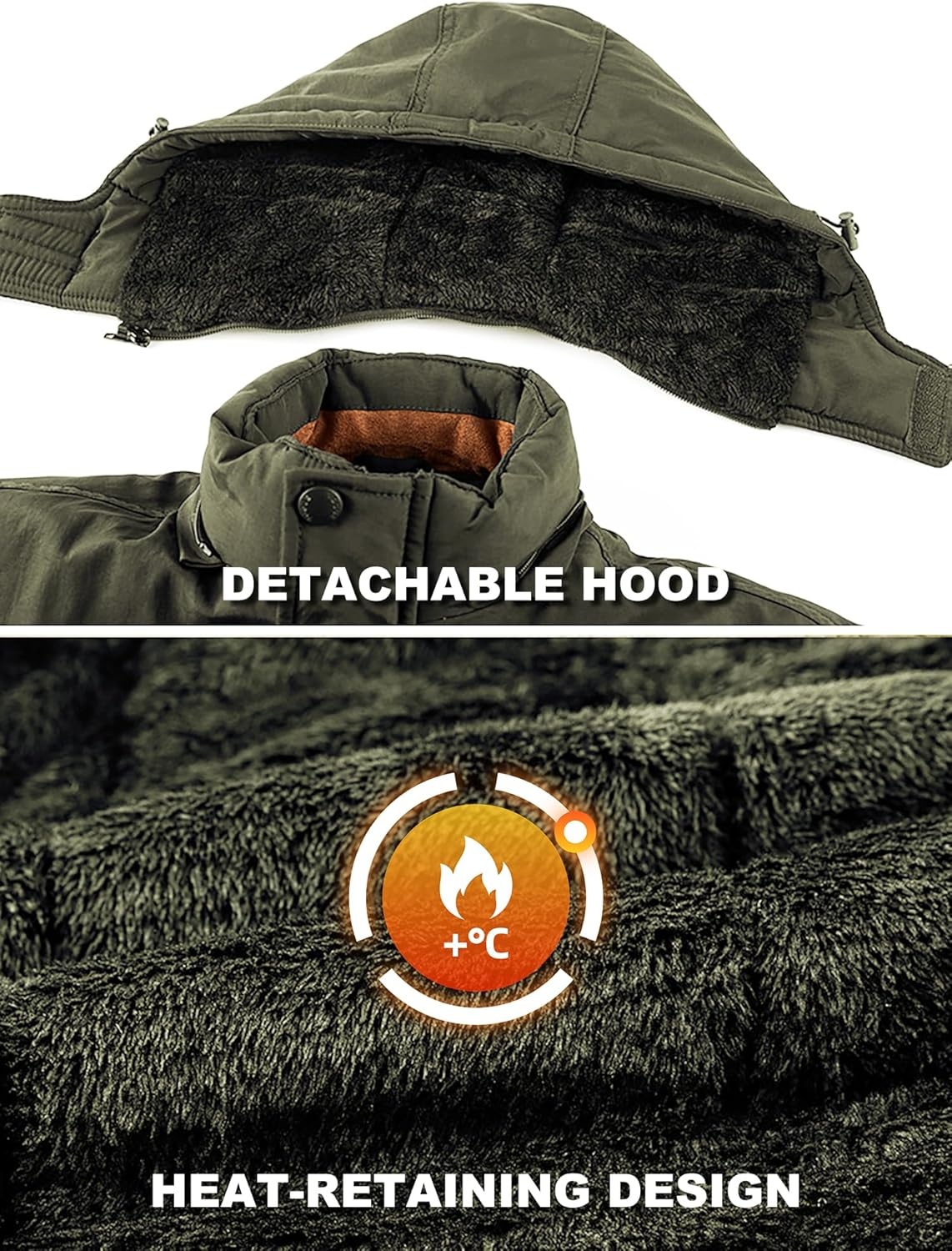 imageZITY Mens Winter Jacket Fleece Lined Hooded Parka Heavyweight Warm Insulated Coat Windproof amp WaterproofArmy Green