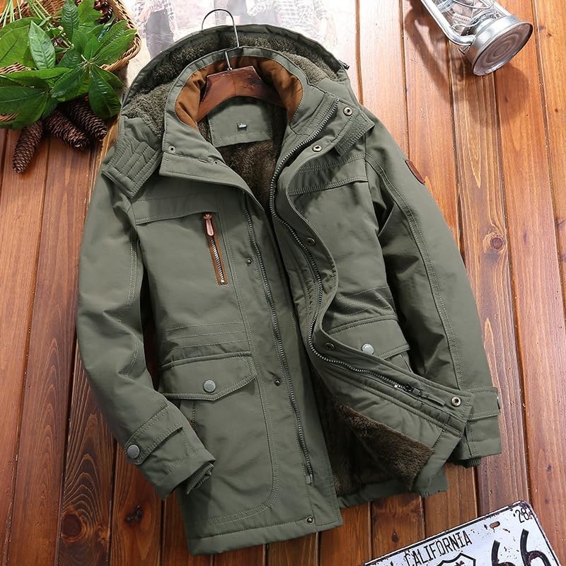imageZITY Mens Winter Jacket Fleece Lined Hooded Parka Heavyweight Warm Insulated Coat Windproof amp WaterproofArmy Green
