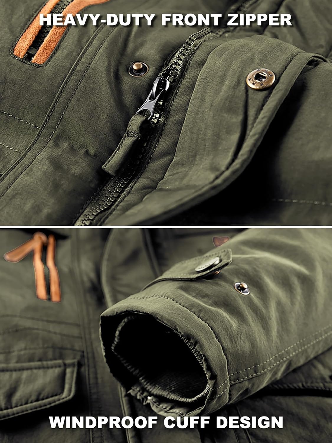 imageZITY Mens Winter Jacket Fleece Lined Hooded Parka Heavyweight Warm Insulated Coat Windproof amp WaterproofArmy Green