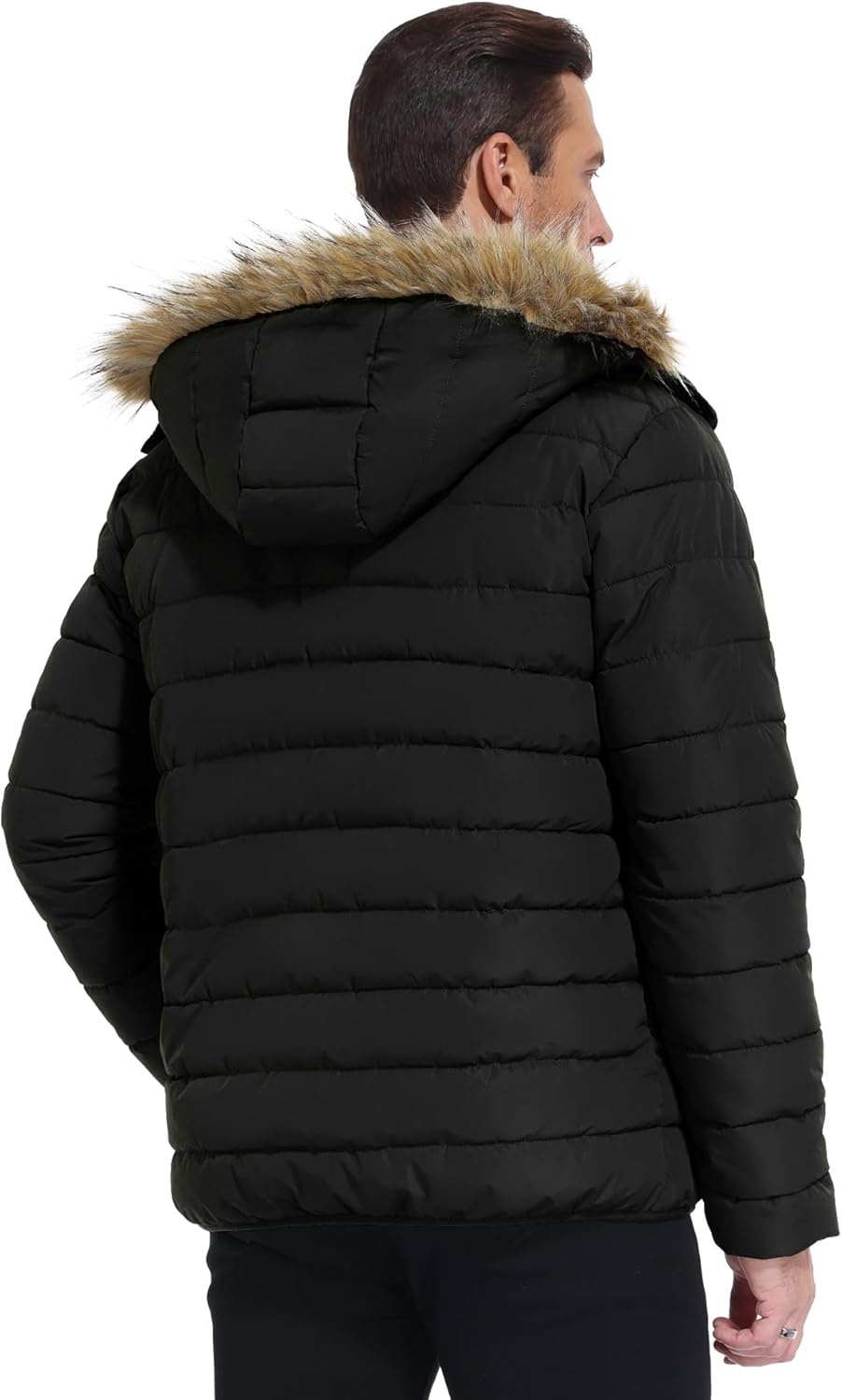 imageZITY Mens Winter Jackets Sherpa Lined Coats Insulated WaterResistant Fleece Jacket with Detachable Hood Warm Puffer ParkaBlack