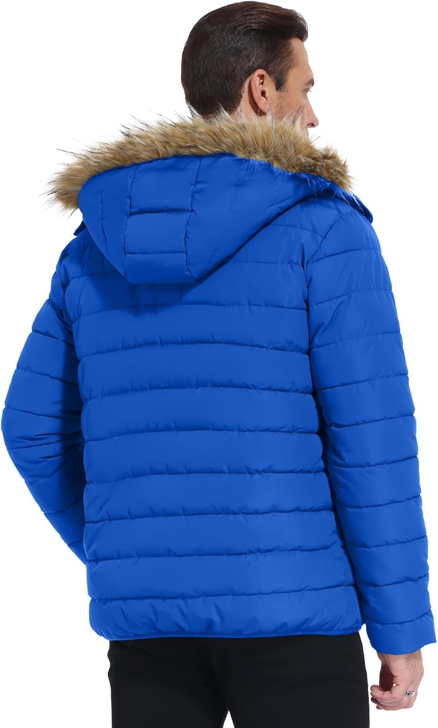 imageZITY Mens Winter Jackets Sherpa Lined Coats Insulated WaterResistant Fleece Jacket with Detachable Hood Warm Puffer ParkaBlue