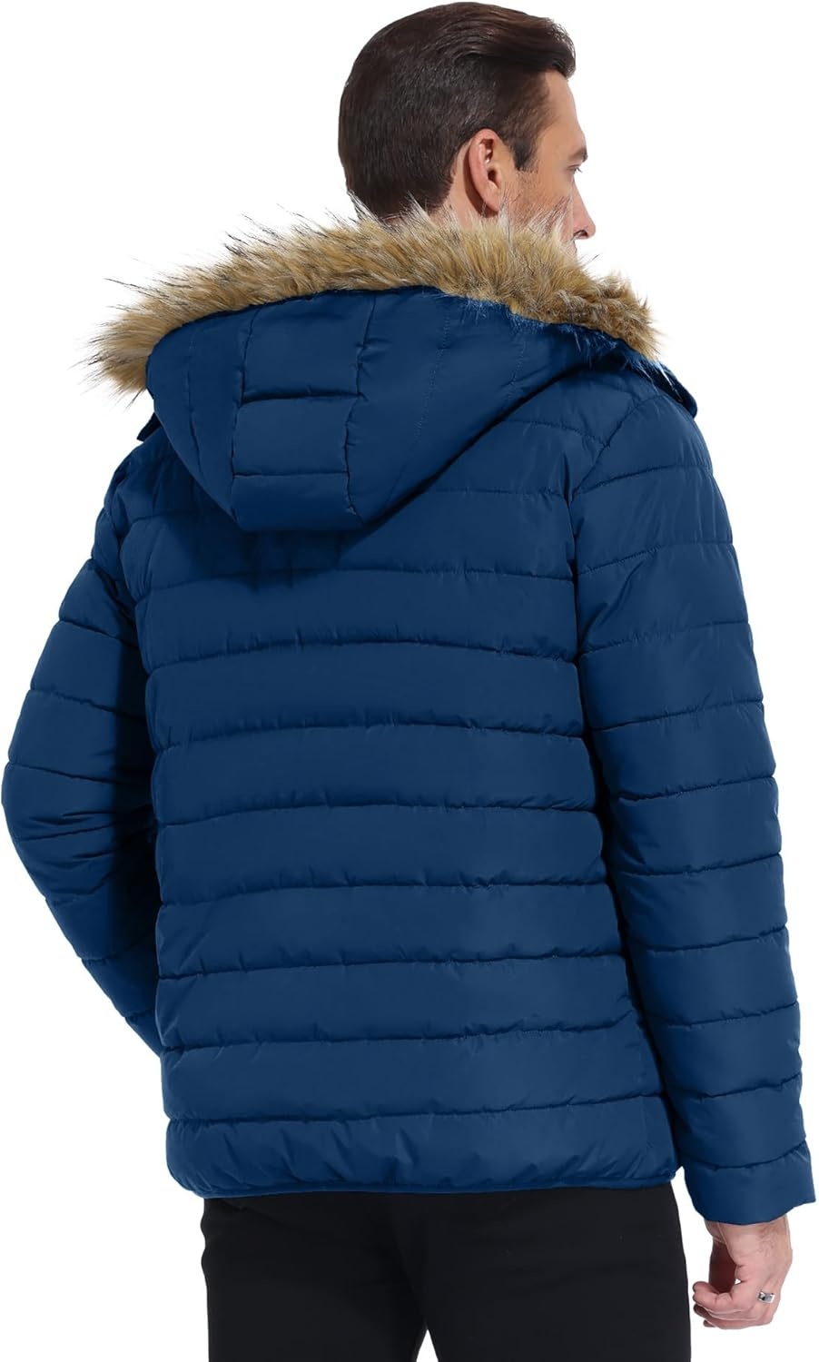 imageZITY Mens Winter Jackets Sherpa Lined Coats Insulated WaterResistant Fleece Jacket with Detachable Hood Warm Puffer ParkaDark Blue