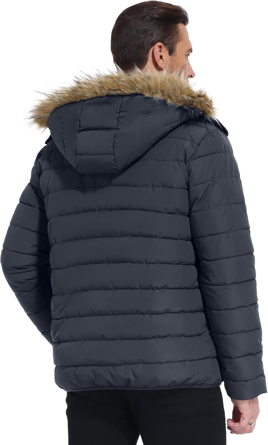 imageZITY Mens Winter Jackets Sherpa Lined Coats Insulated WaterResistant Fleece Jacket with Detachable Hood Warm Puffer ParkaDark Grey