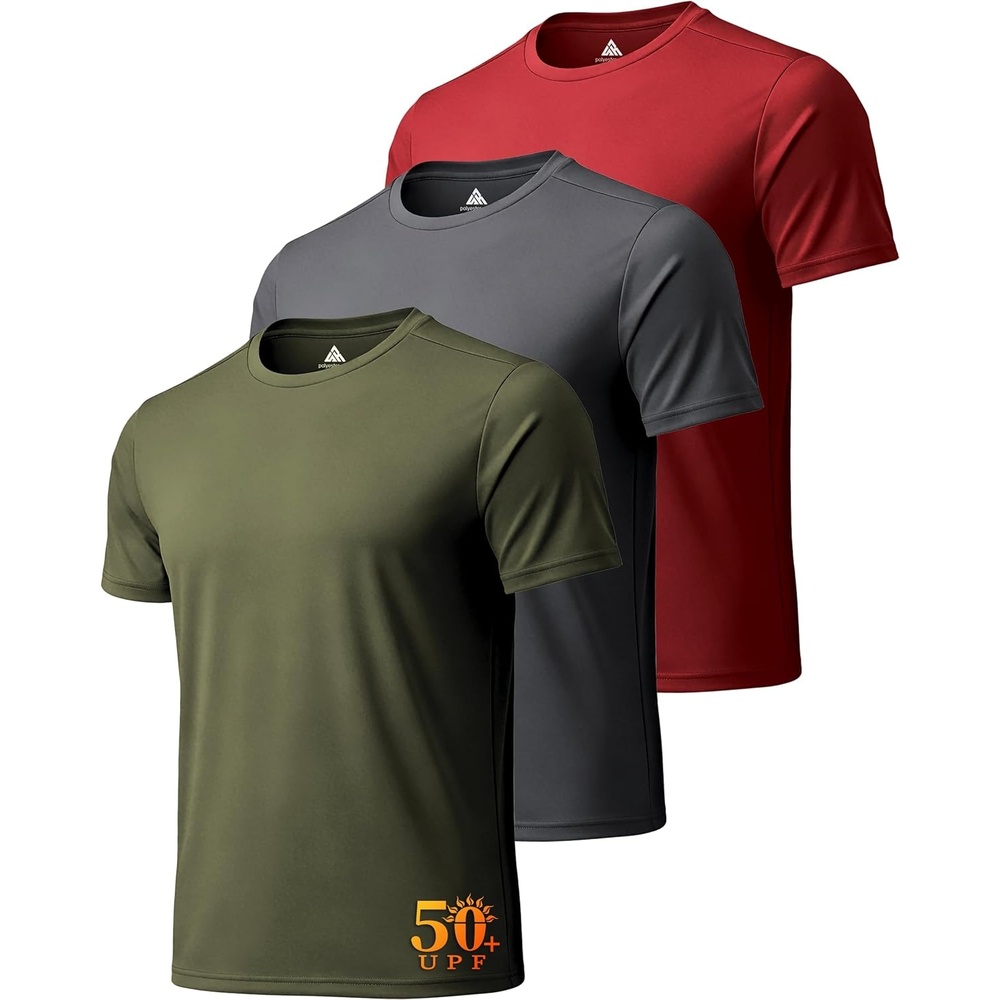 imageZITY 3 Pack T Shirts for Men UPF 50 Workout Swim Shirt Fast Dry Moisture Wicking Athletic TShirts for Running Gym3 Packburgundy Olive Night Dark Gray