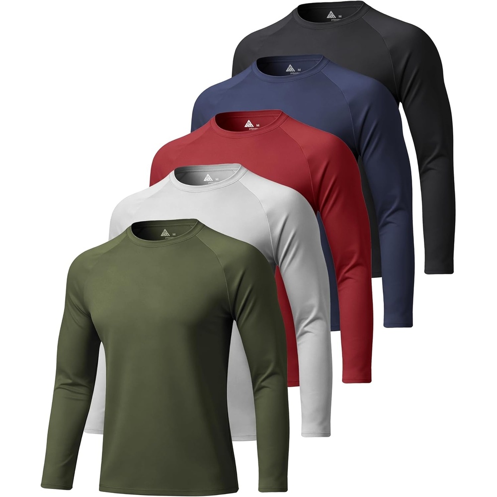 imageZITY 5 Pack Long Sleeve Shirts for Men UPF 50 Sun Protection Fast Dry Lightweight Fishing Swim Rash Guard Workout Shirt5 PackburgundyArmy GreenLight GreyDark BlueBlack