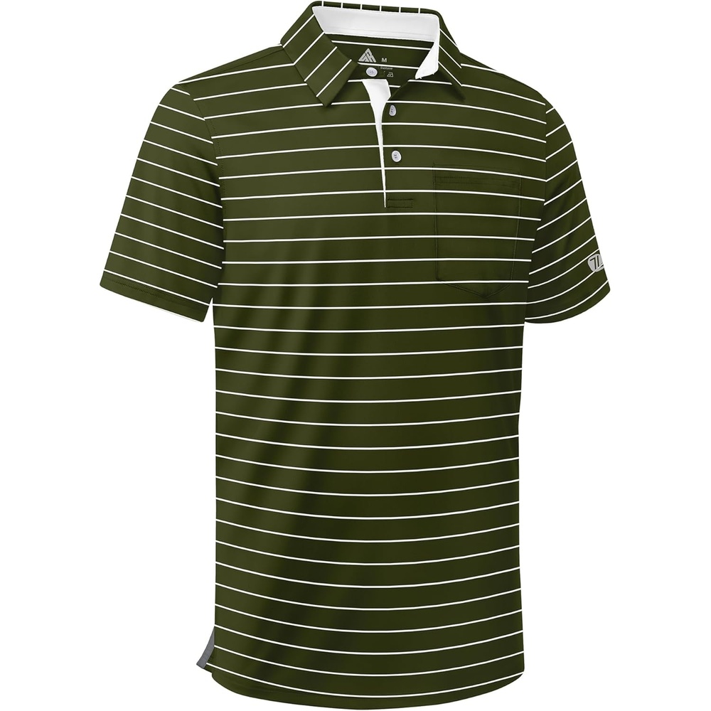 imageZITY Men Golf Polo Shirts Short Sleeve Striped UPF 50 Moisture Wicking Casual Collared Print TShirt for MenZ Green Striped