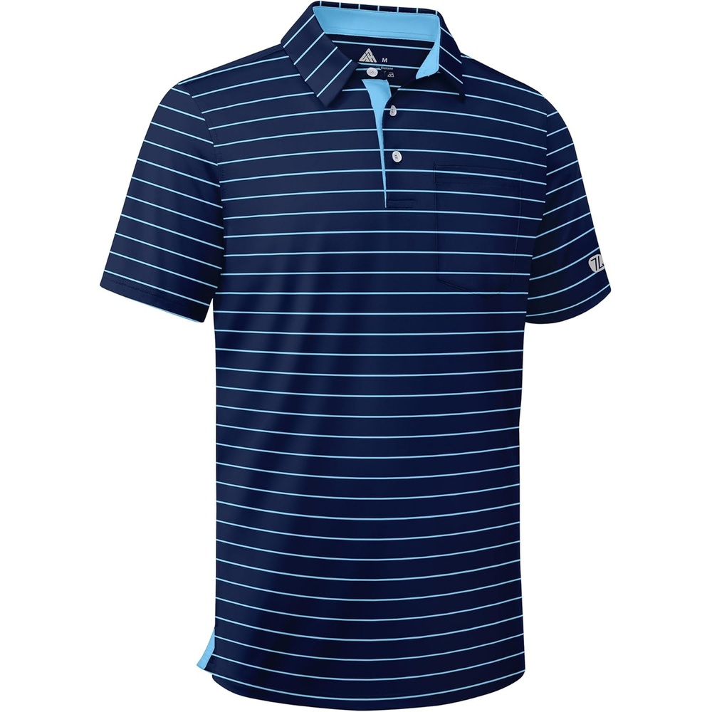 imageZITY Men Golf Polo Shirts Short Sleeve Striped UPF 50 Moisture Wicking Casual Collared Print TShirt for MenZ Navy Striped