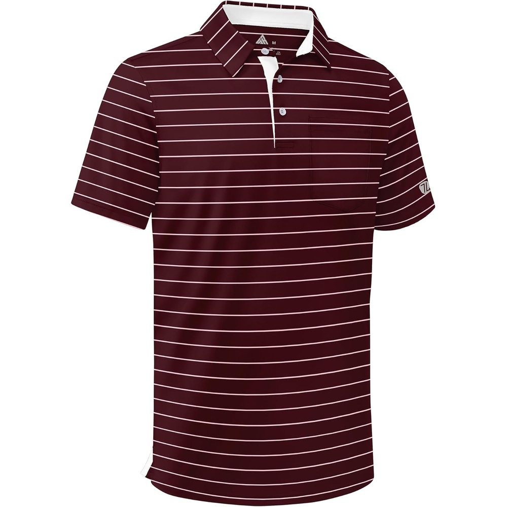 imageZITY Men Golf Polo Shirts Short Sleeve Striped UPF 50 Moisture Wicking Casual Collared Print TShirt for MenZ Red Striped