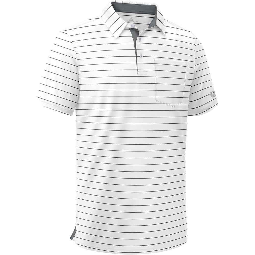imageZITY Men Golf Polo Shirts Short Sleeve Striped UPF 50 Moisture Wicking Casual Collared Print TShirt for MenZ White Striped