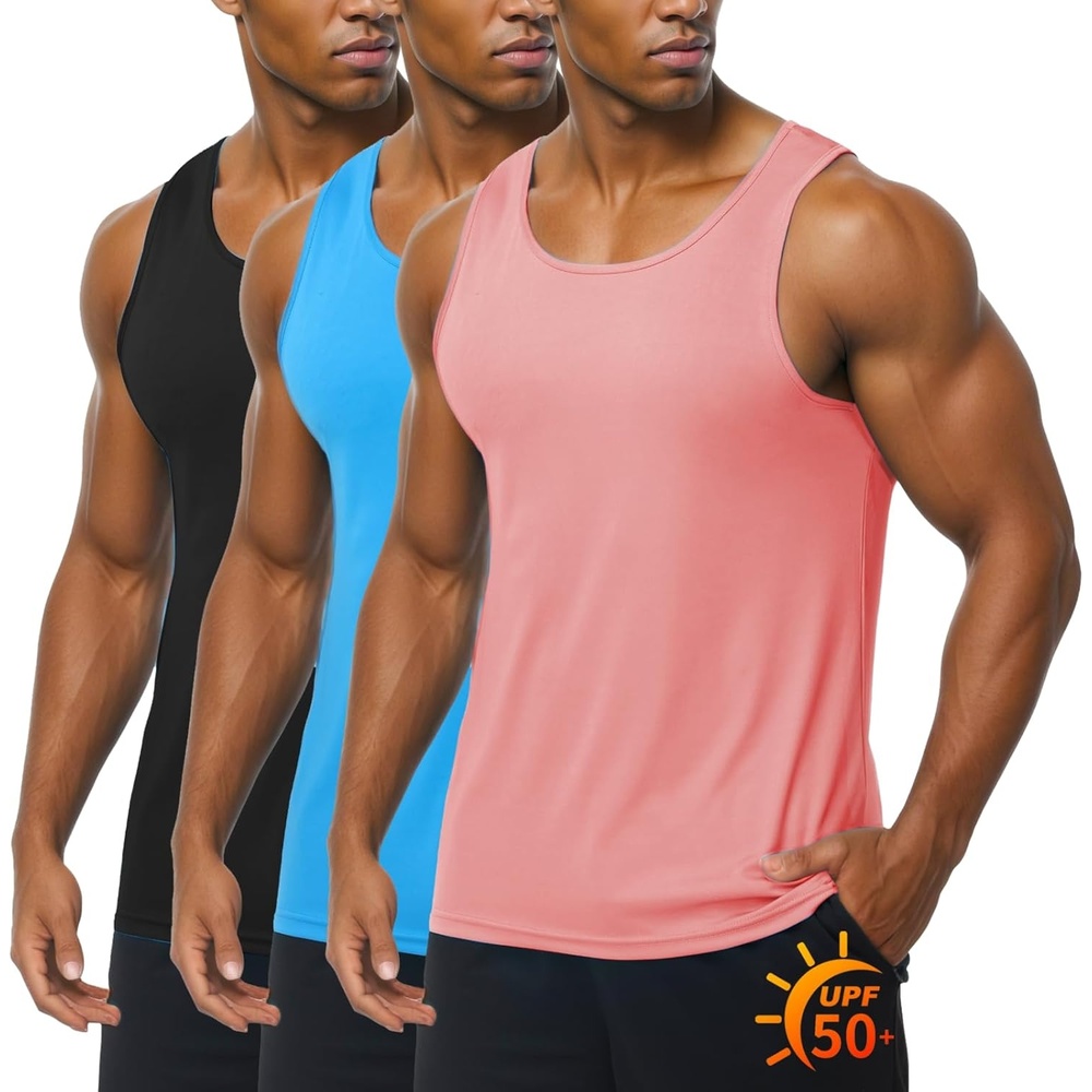 imageZITY Men Muscle Shirts UPF 50 Tank 3 Pack Fast Dry Undershirt Breathable Workout Athletic UV Protection Sleeveless Tank Top