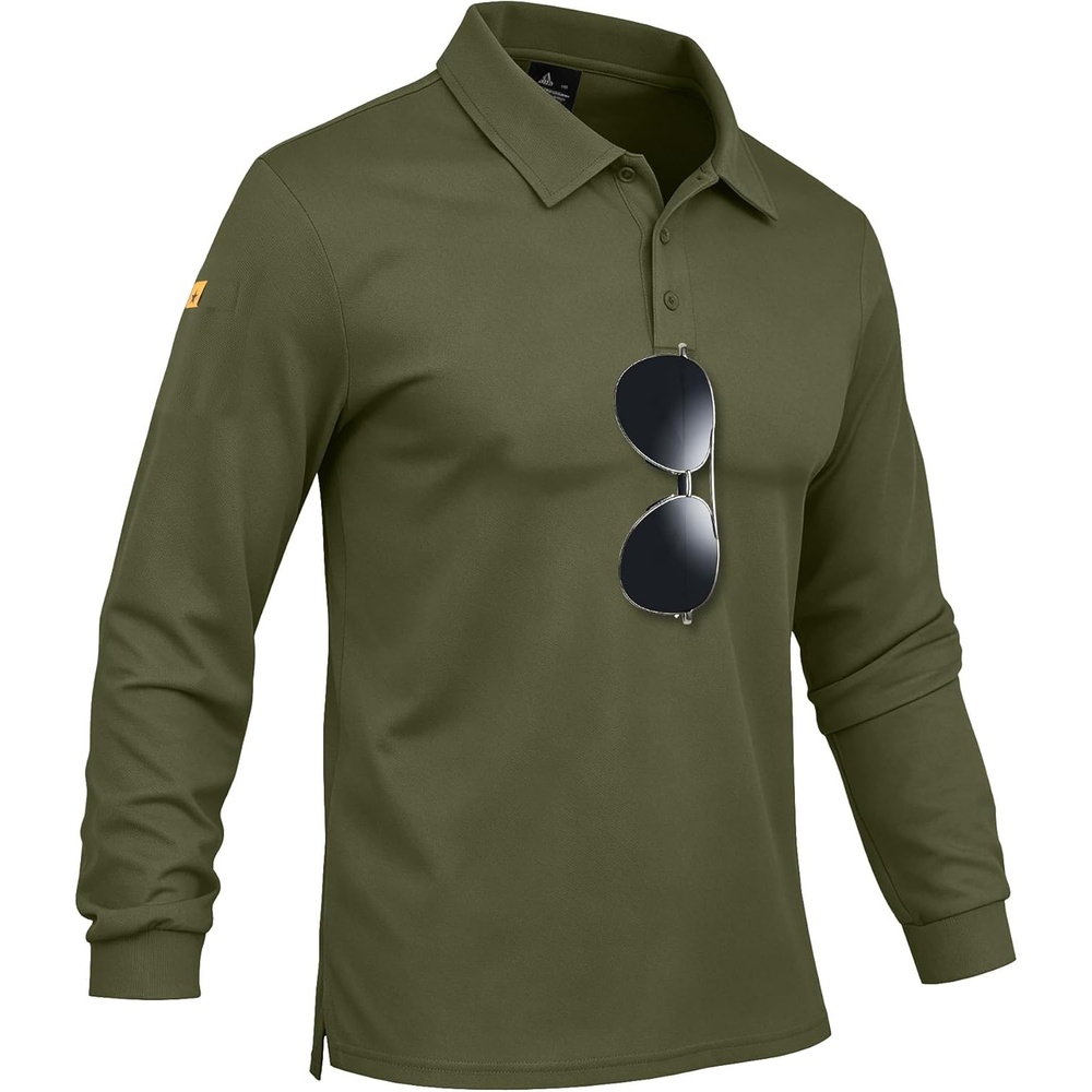 imageZITY Mens Polo Shirts Tactical Lightweight Moisture Wicking Long Sleeve Golf Sports Performance Shirts Work TeeArmy Green