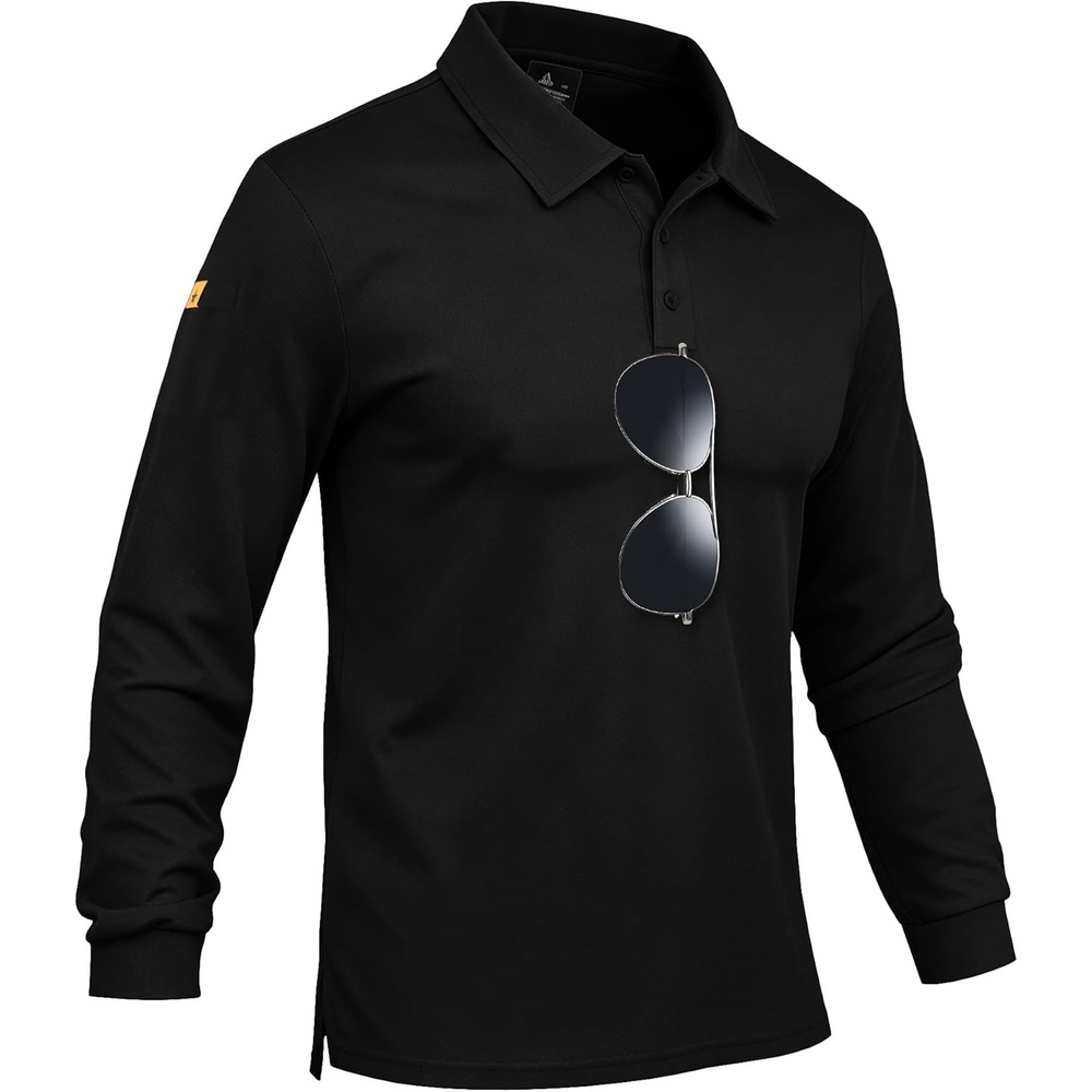 imageZITY Mens Polo Shirts Tactical Lightweight Moisture Wicking Long Sleeve Golf Sports Performance Shirts Work TeeBlack