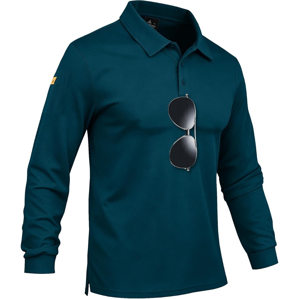 imageZITY Mens Polo Shirts Tactical Lightweight Moisture Wicking Long Sleeve Golf Sports Performance Shirts Work TeeDark Teal Blue