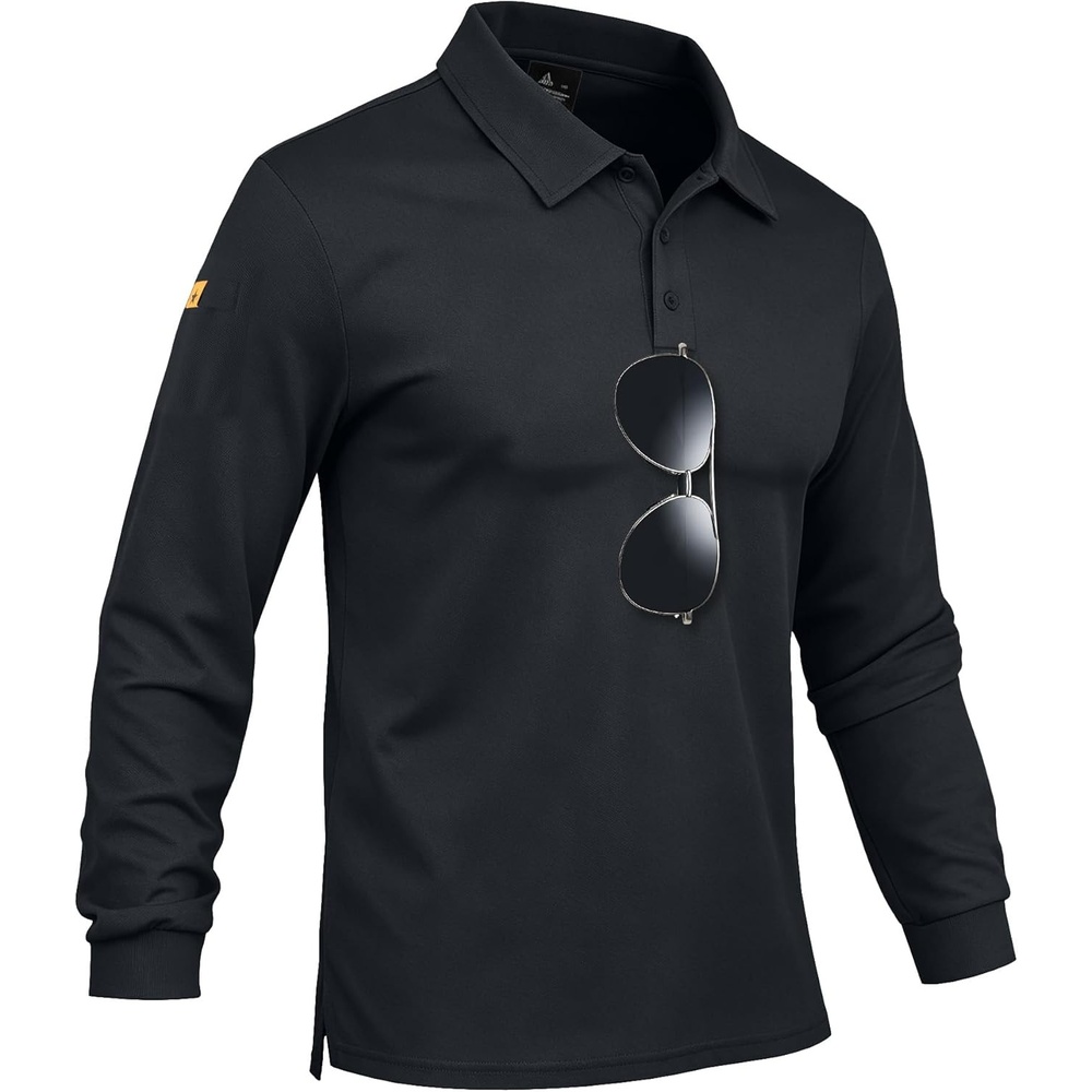 imageZITY Mens Polo Shirts Tactical Lightweight Moisture Wicking Long Sleeve Golf Sports Performance Shirts Work TeeDeep Gray