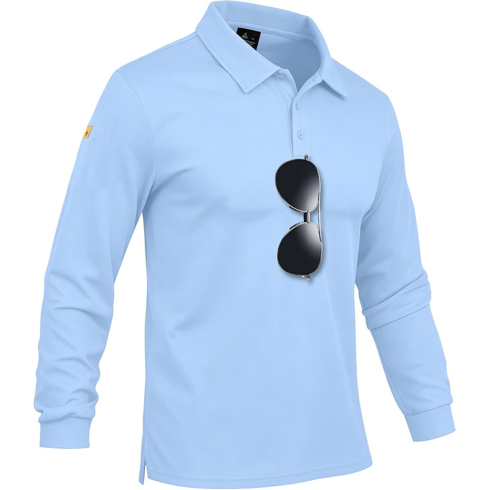 imageZITY Mens Polo Shirts Tactical Lightweight Moisture Wicking Long Sleeve Golf Sports Performance Shirts Work TeeMoon Blue