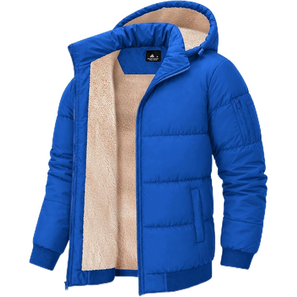 imageZITY Mens Puffer Jacket Warm Winter Coats Sherpa Fleece Parka Waterproof Thicken Insulated Padded Jackets with HoodRoyal Blue