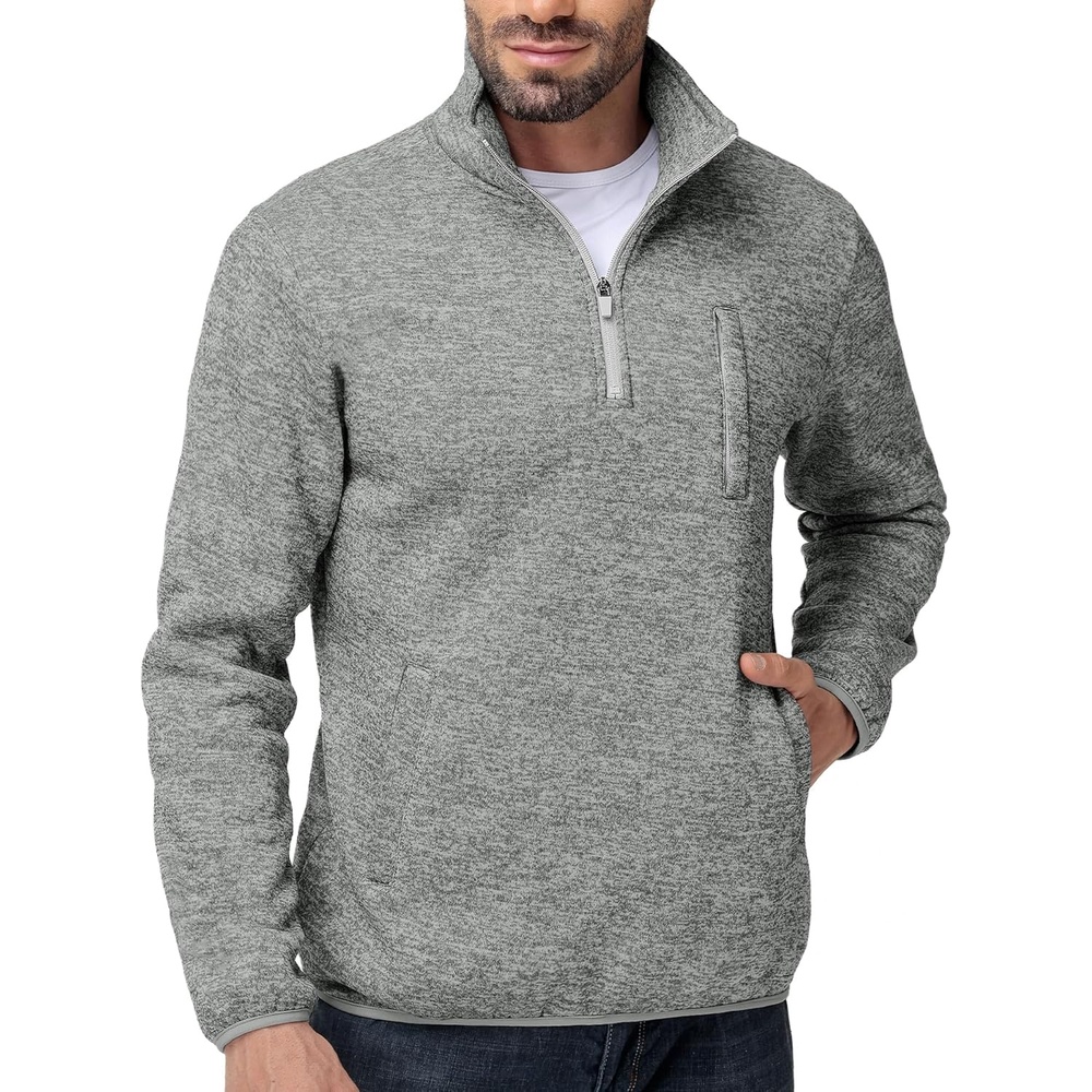 imageZITY Mens Quarter Zip Pullover Mock Neck Fleece Lined Thermal Sweatshirt with Pocket Polo SweatersLight Grey