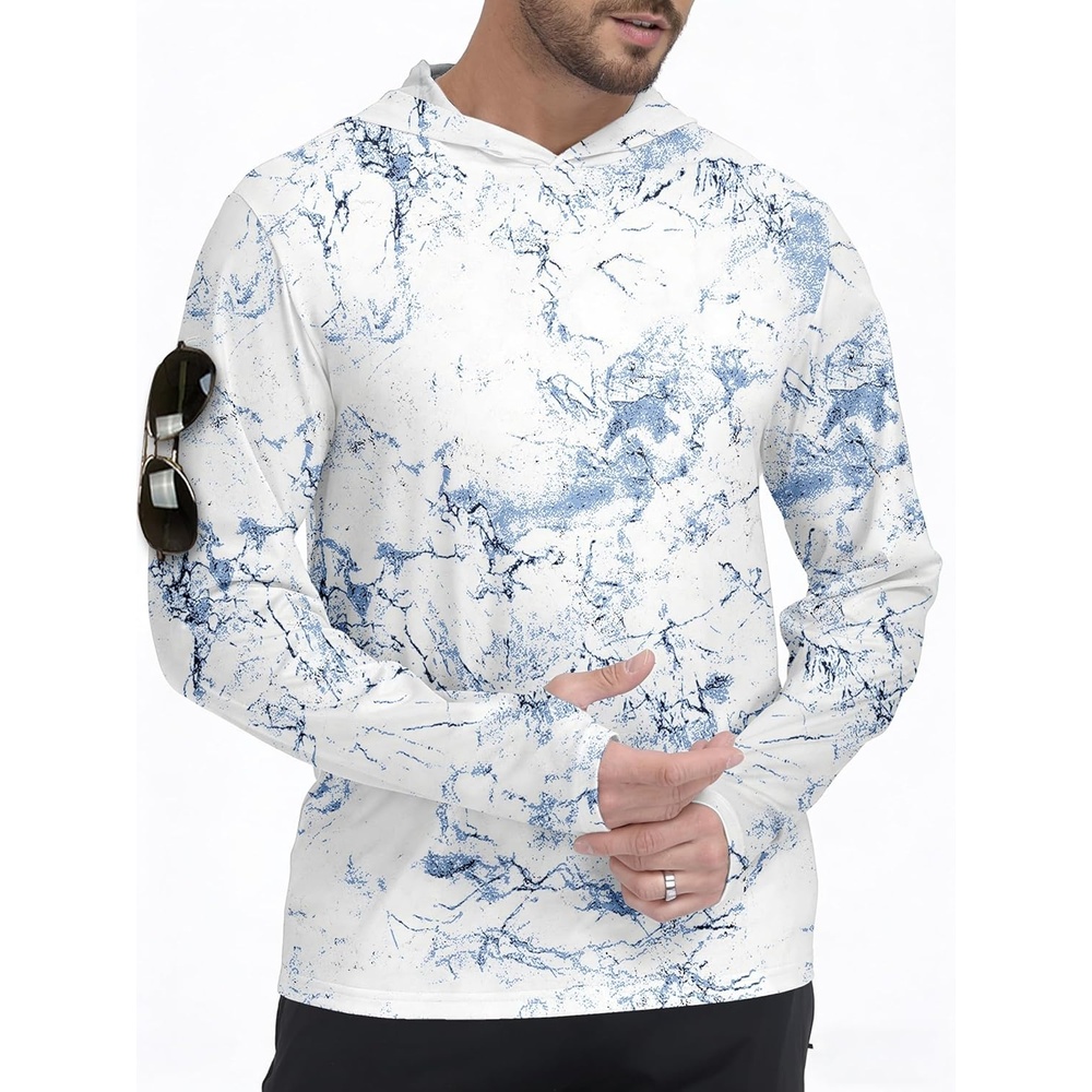 imageZITY Mens Sun Protection Shirts Long Sleeve Rash Guard Hoodie UV UPF 50 Fishing Running Athletic SweatshirtsAfunny Blue White