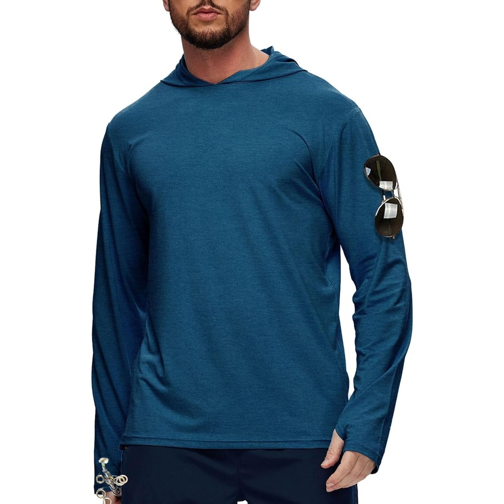 imageZITY Mens UPF 50 Hoodie Shirts Long Sleeve Sun Protection Athletic Lightweight Rash Guard for Fishing Hiking WorkoutHeather Dark Blue